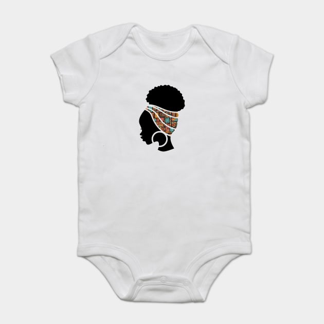 Afro Hair Woman with African Pattern Headwrap Baby Bodysuit by logiamerch